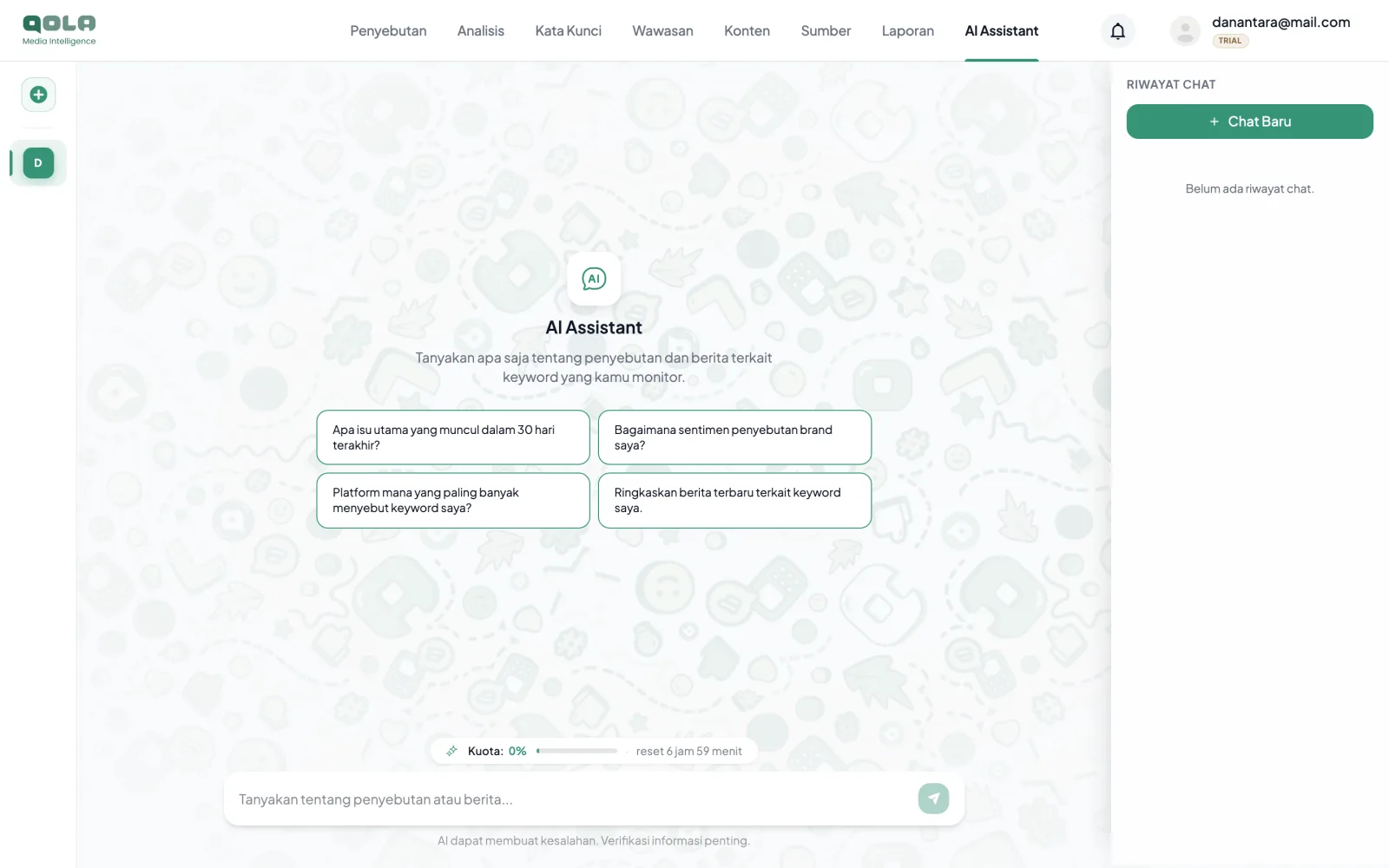 AI Assistant, Tampilan dashboard Qola